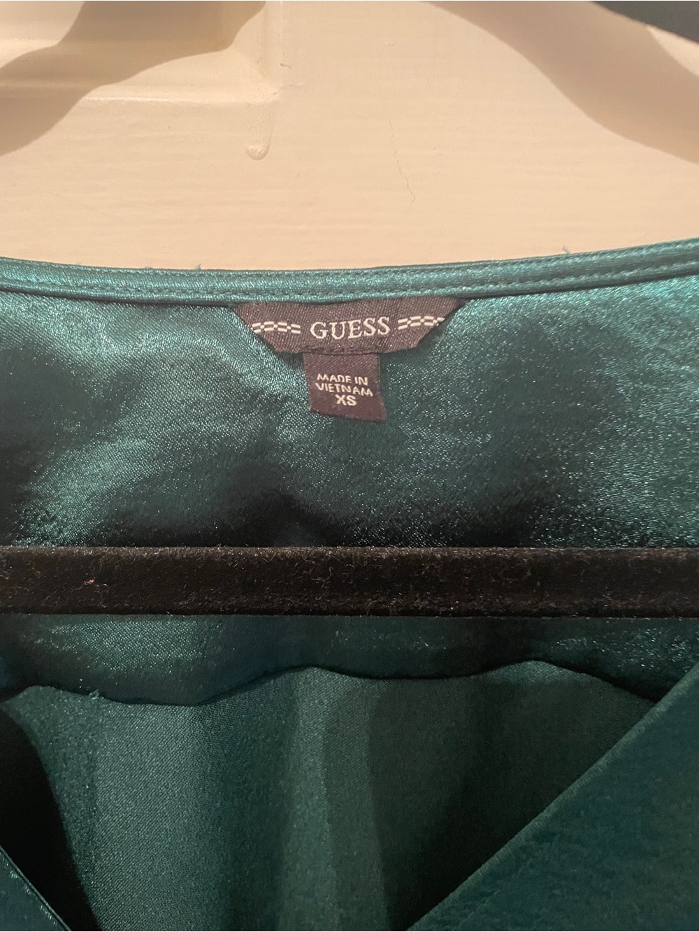 Guess Emerald Green Satin Wrap Peplum Blouse - Picture 3 of 14